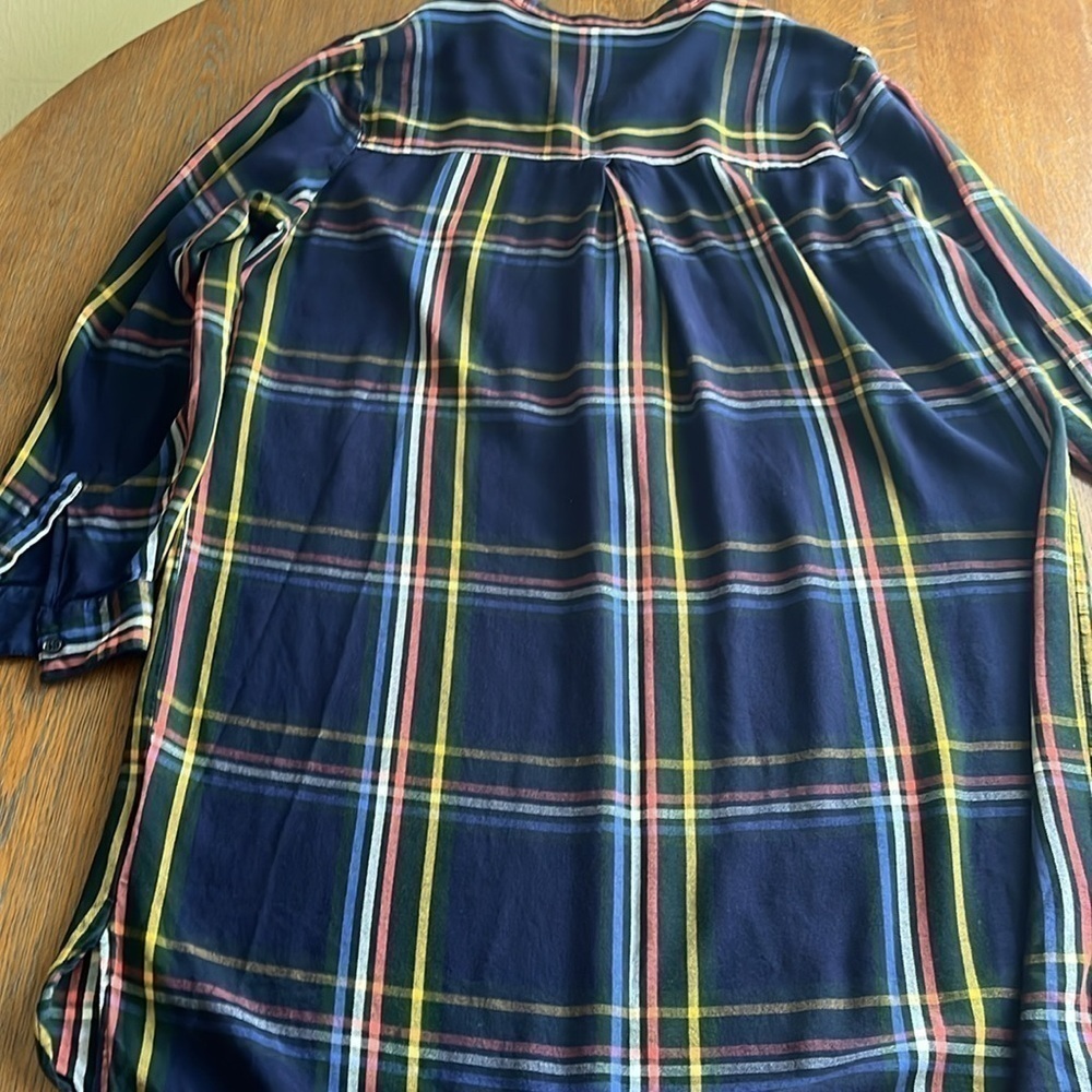 Old Navy Shirt Dress Size XL Pleaded Front Long Sleeves Button Front Navy Plaid - Picture 14 of 14